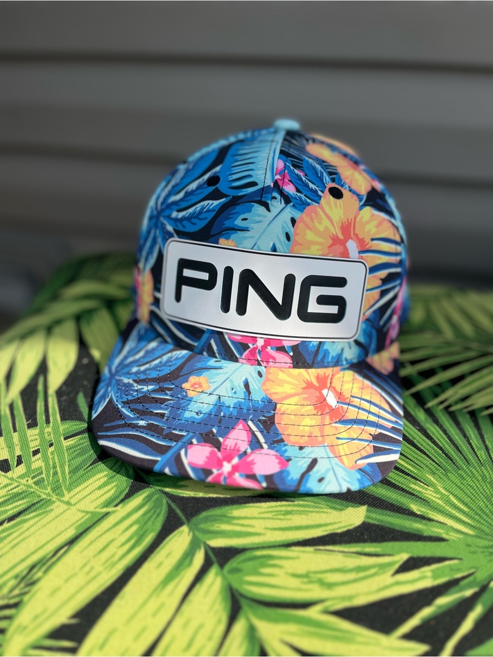 PING Tropical Floral Trucker Hat - Blue, Yellow, Pink